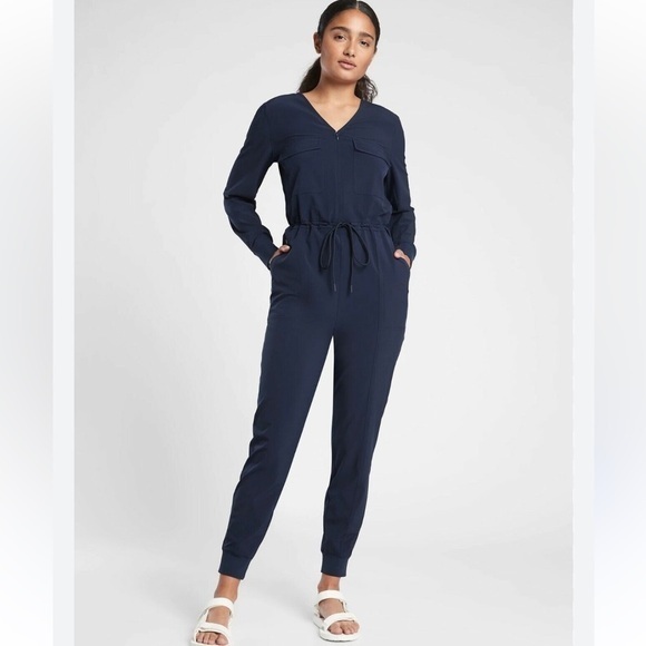 Athleta Pants - Athleta Blue zuma lightweight travel quick dry Jumpsuit Relaxed Fit
